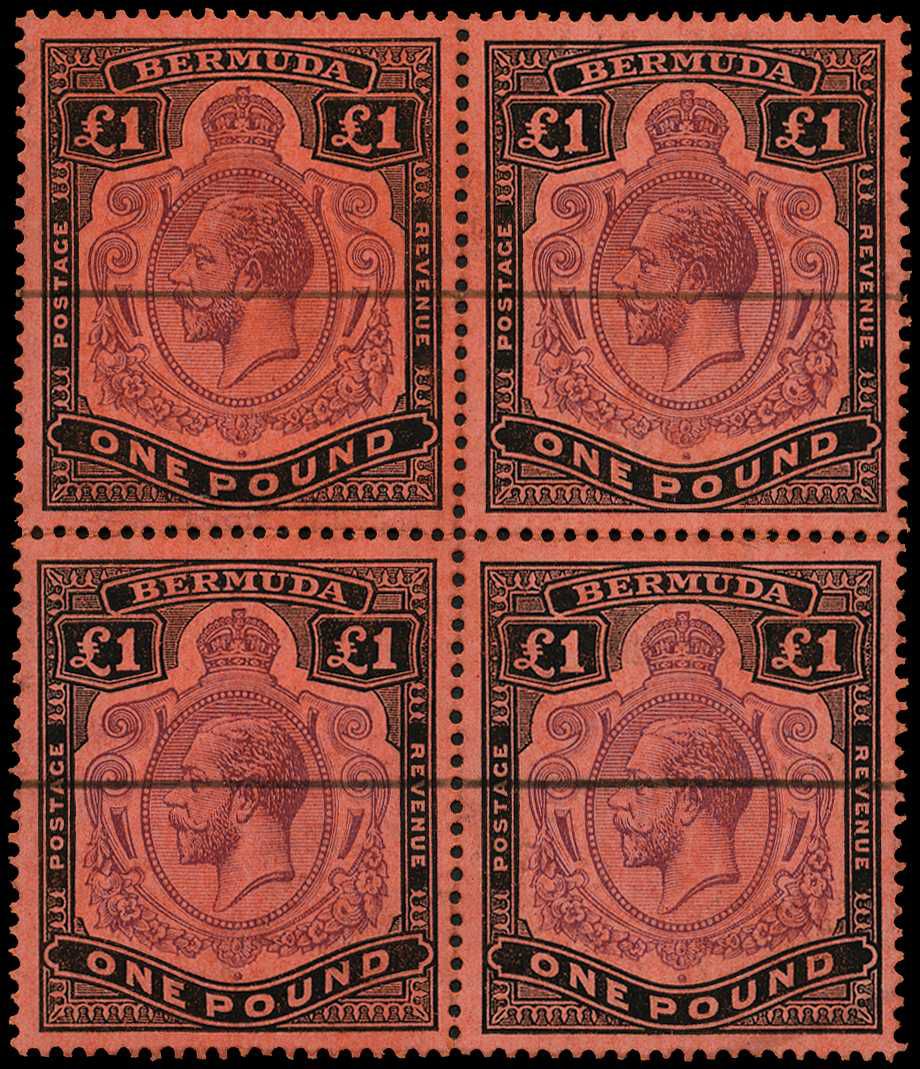 1927 £1 purple and black/red, block of...