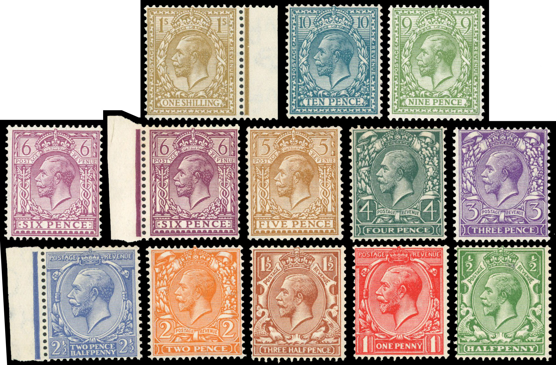 1924-26 Block Cypher set to twelve to 1s with additional 6d, perf 14, all showing ‘WATERMARK INVERTED’