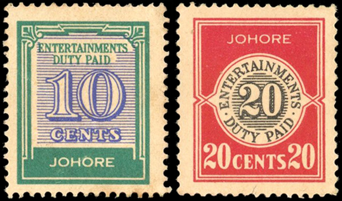 Johore Entertainments Duty c1940 10c and 20c mint