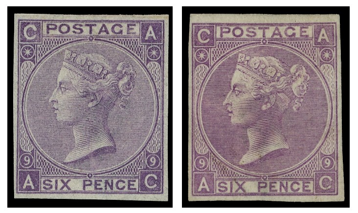 1870 6d Mauve Pl.9. Matched pair Imperforate and Imprimatur