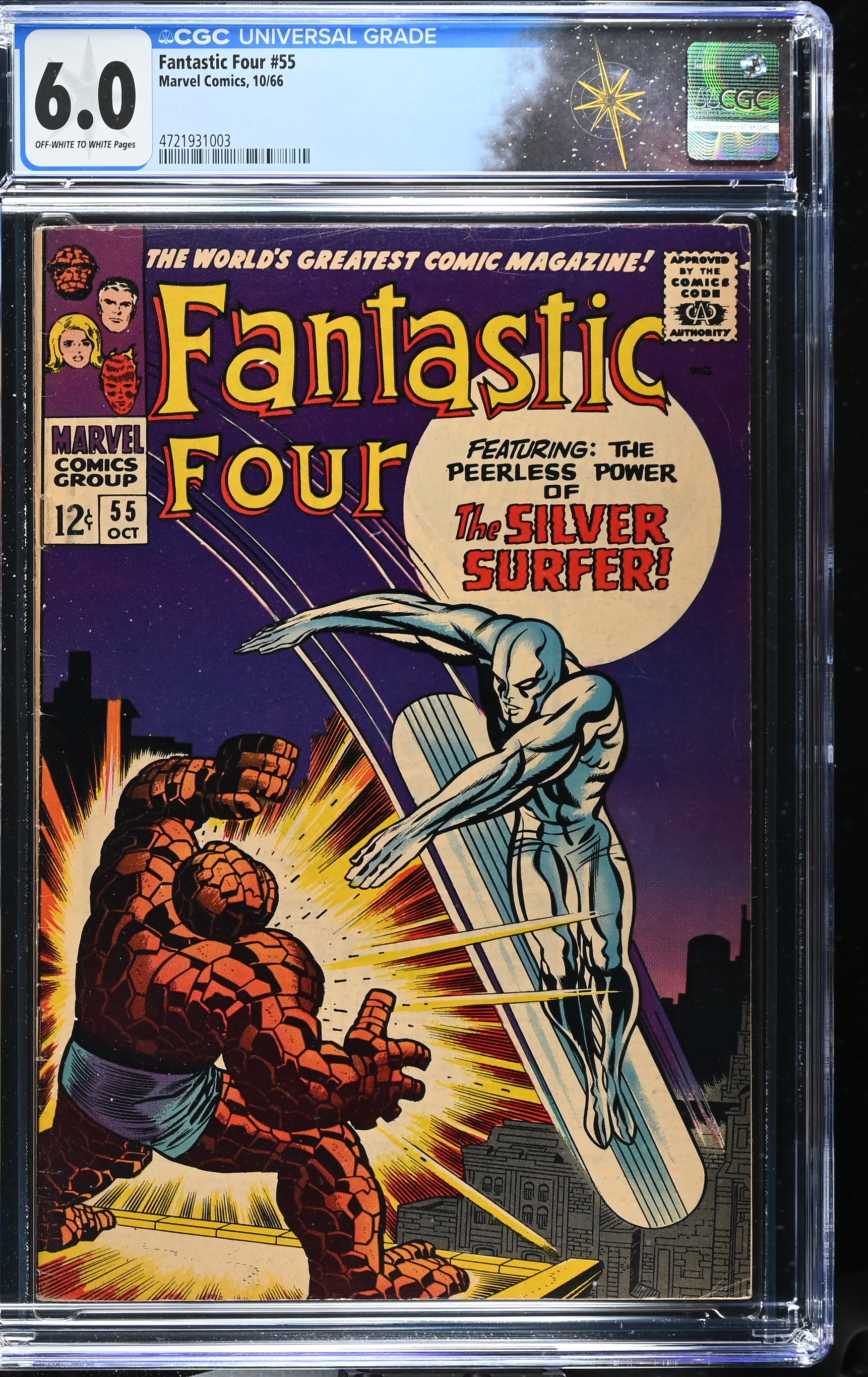 Fantastic Four #55 CGC 6.0 Iconic Silver Surfer & Thing Jack Kirby Cover (Marvel Comics, 1966) Off-White to White Pages