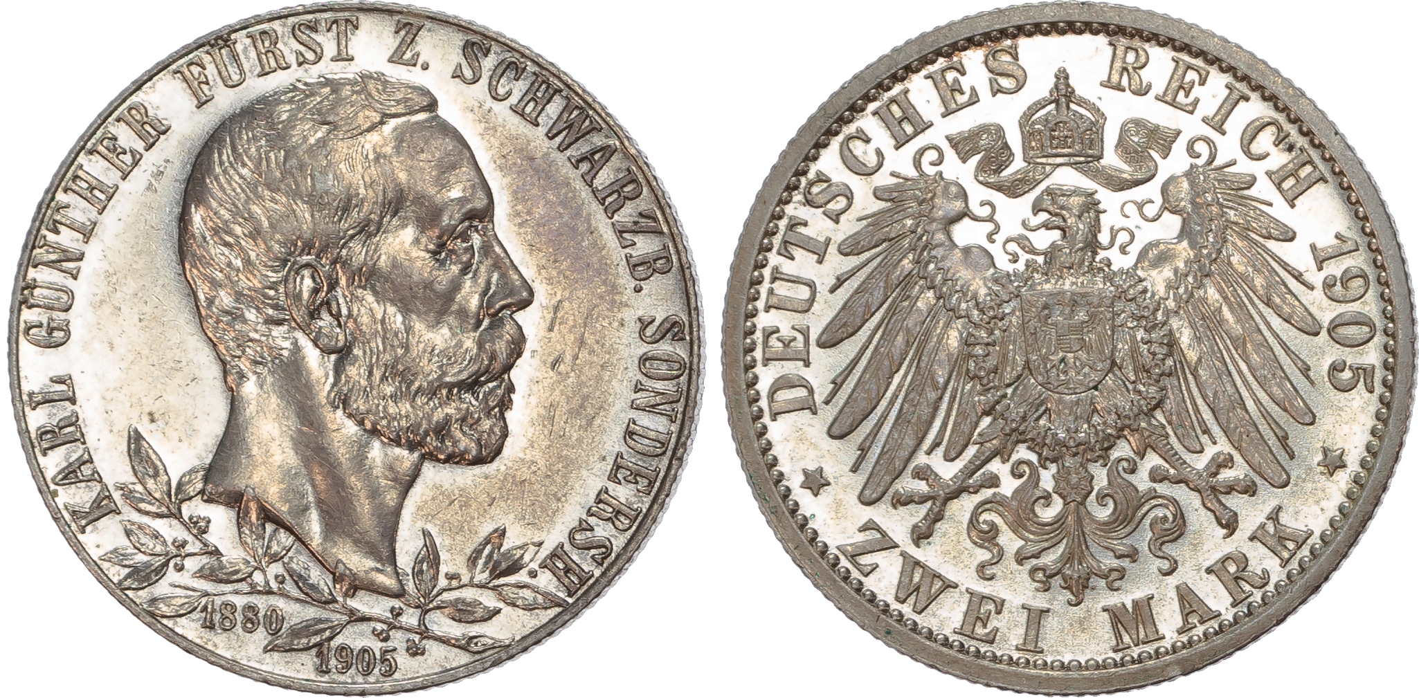 Germany, Schwarzburg-Sonderhausen, Karl Günther (1893-1911), 25th Anniversary of Reign, silver 2 Marks.
