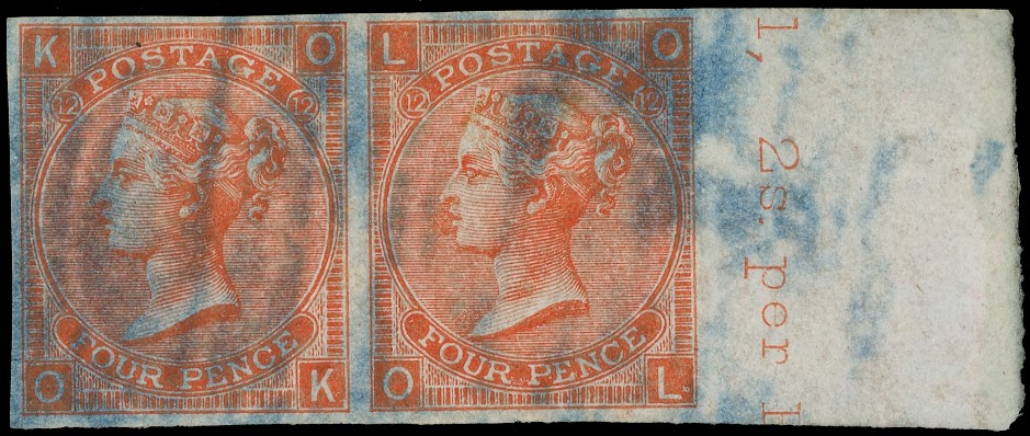 1870 4d Vermilion PL.12 (Dr. Perkins blued paper) pair