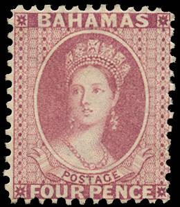 BAHAMAS SG 41 1882 4d ROSE WMK CA PERF 12 LPOG