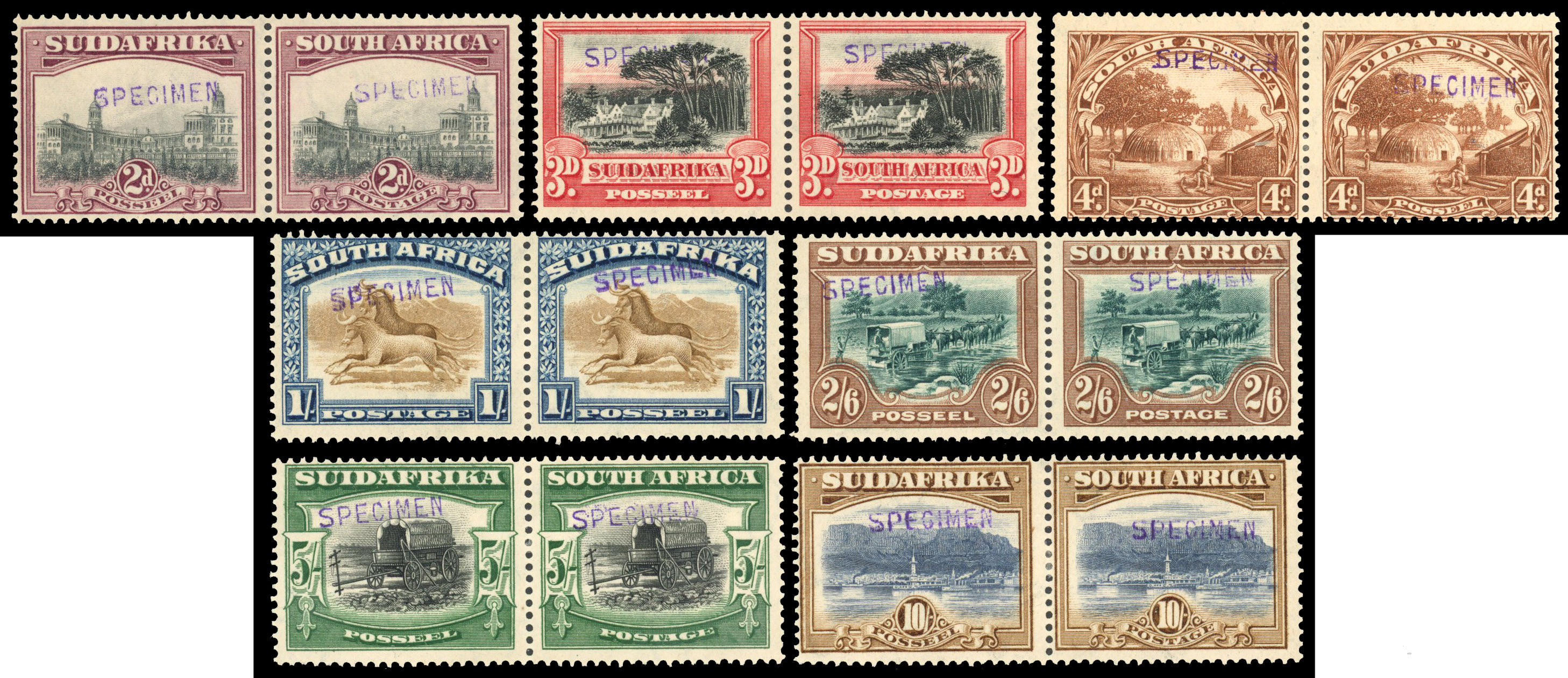 South Africa 1927-30 set of 7 h/s SPECIMEN