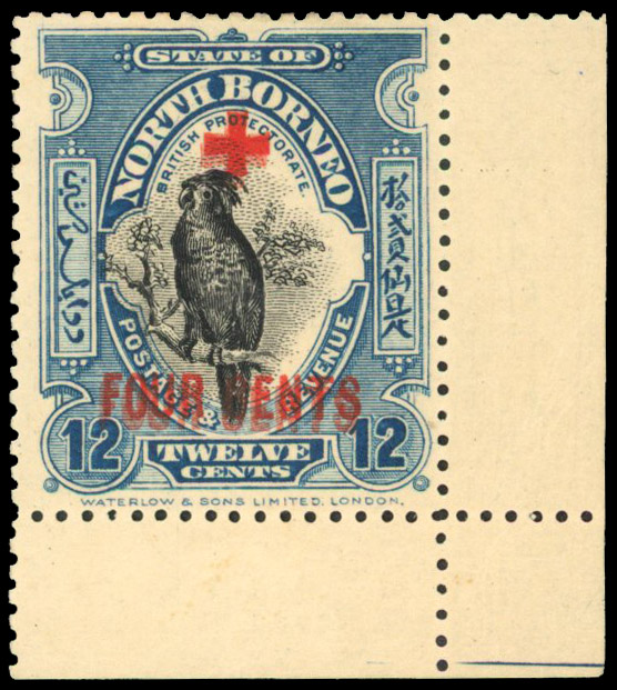 North Borneo 1918 Red Cross 12c+4c error Surcharge Double