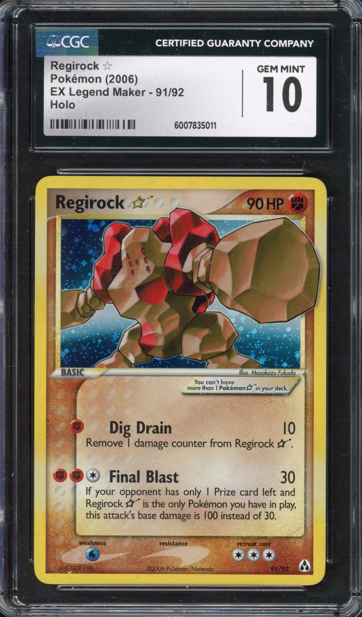 CGC 10 Regirock ☆ Gold Star - EX Legend Maker 2006 - 91/92