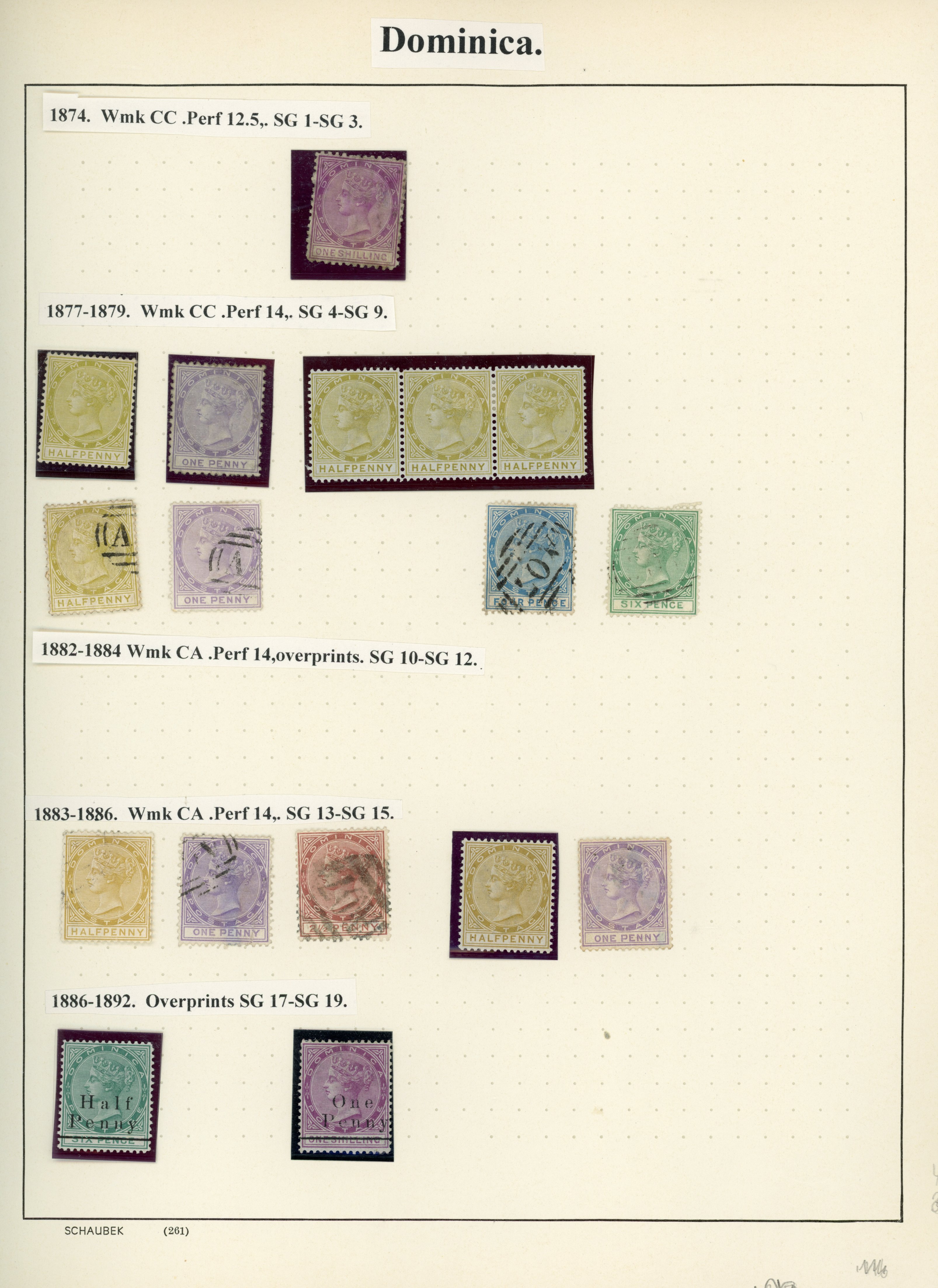 Dominica 1874-1948 mixed mint and used collection arranged on album leaves