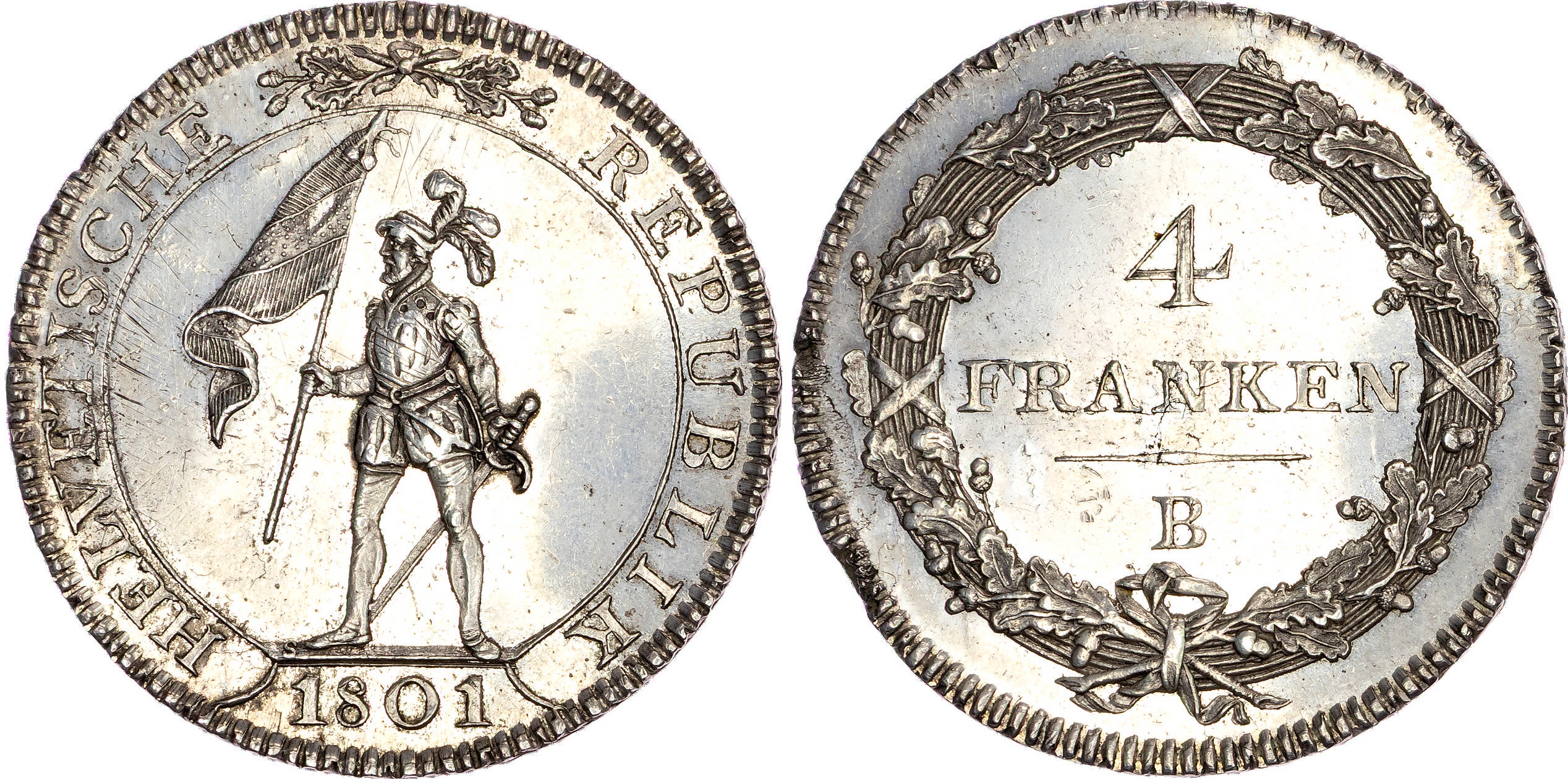 Switzerland, Helvetic Republic (1798-1803), silver 4 Franken, 1801