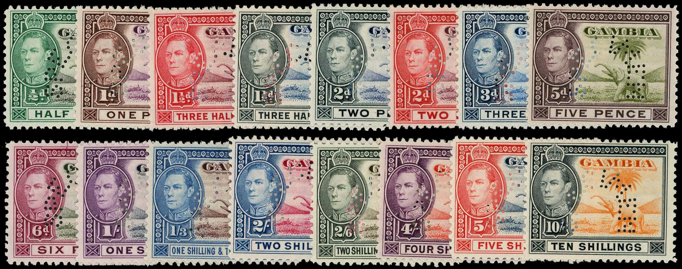 1938-46 set of sixteen perforated SPECIMEN...