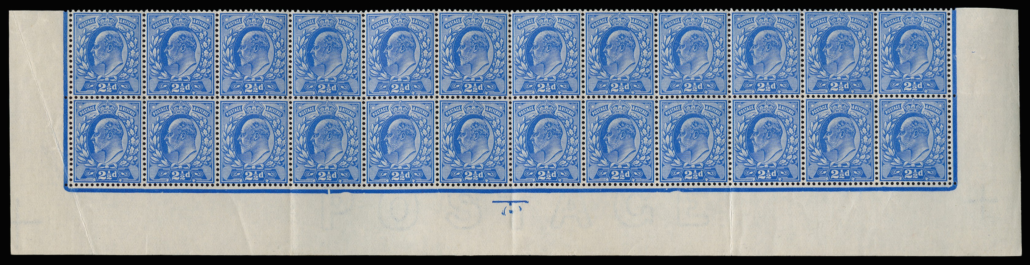 1902 2½d Ultramarine. Very fine unmounted o.g. block...
