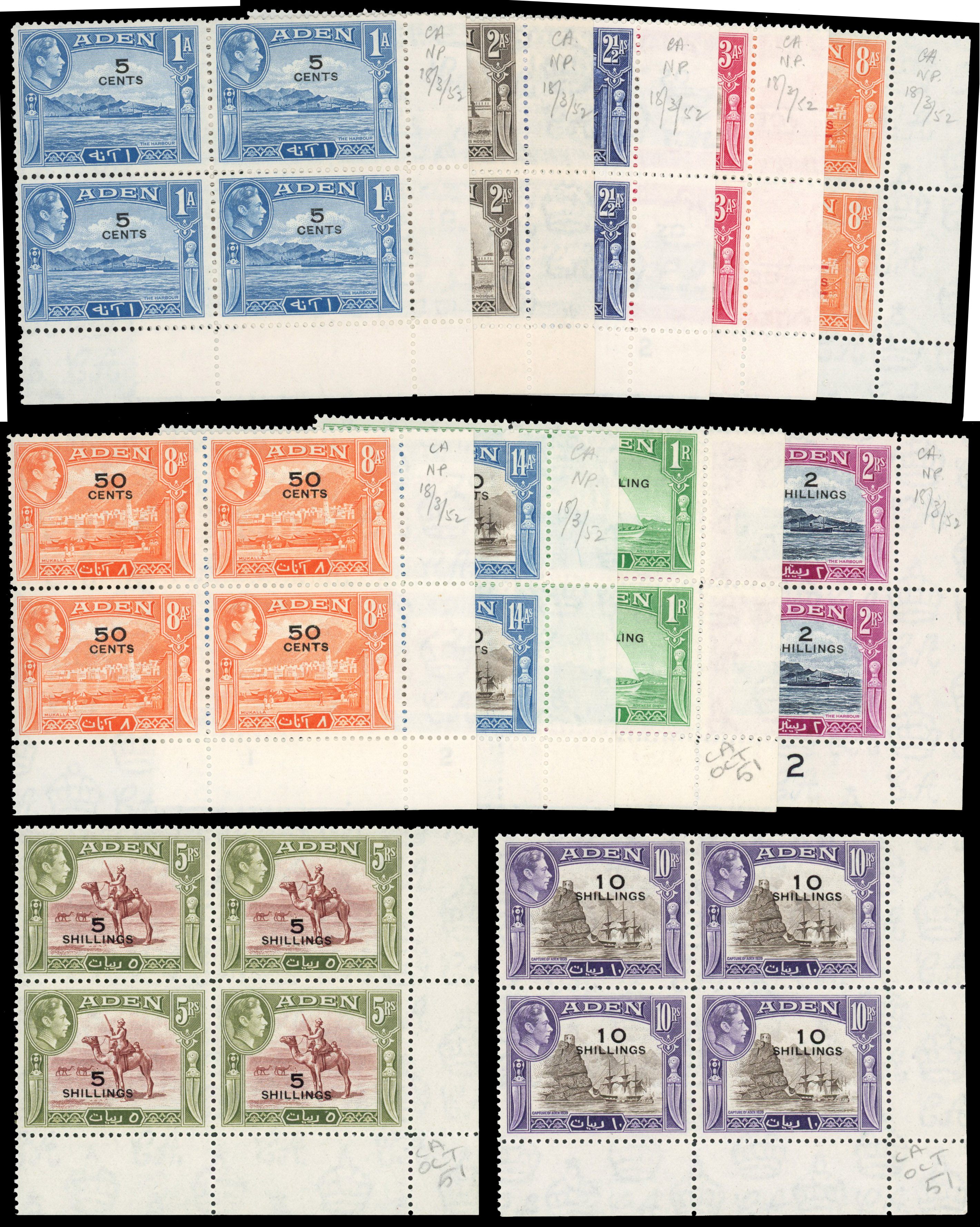 Aden SG 36-46 Plate blocks mint