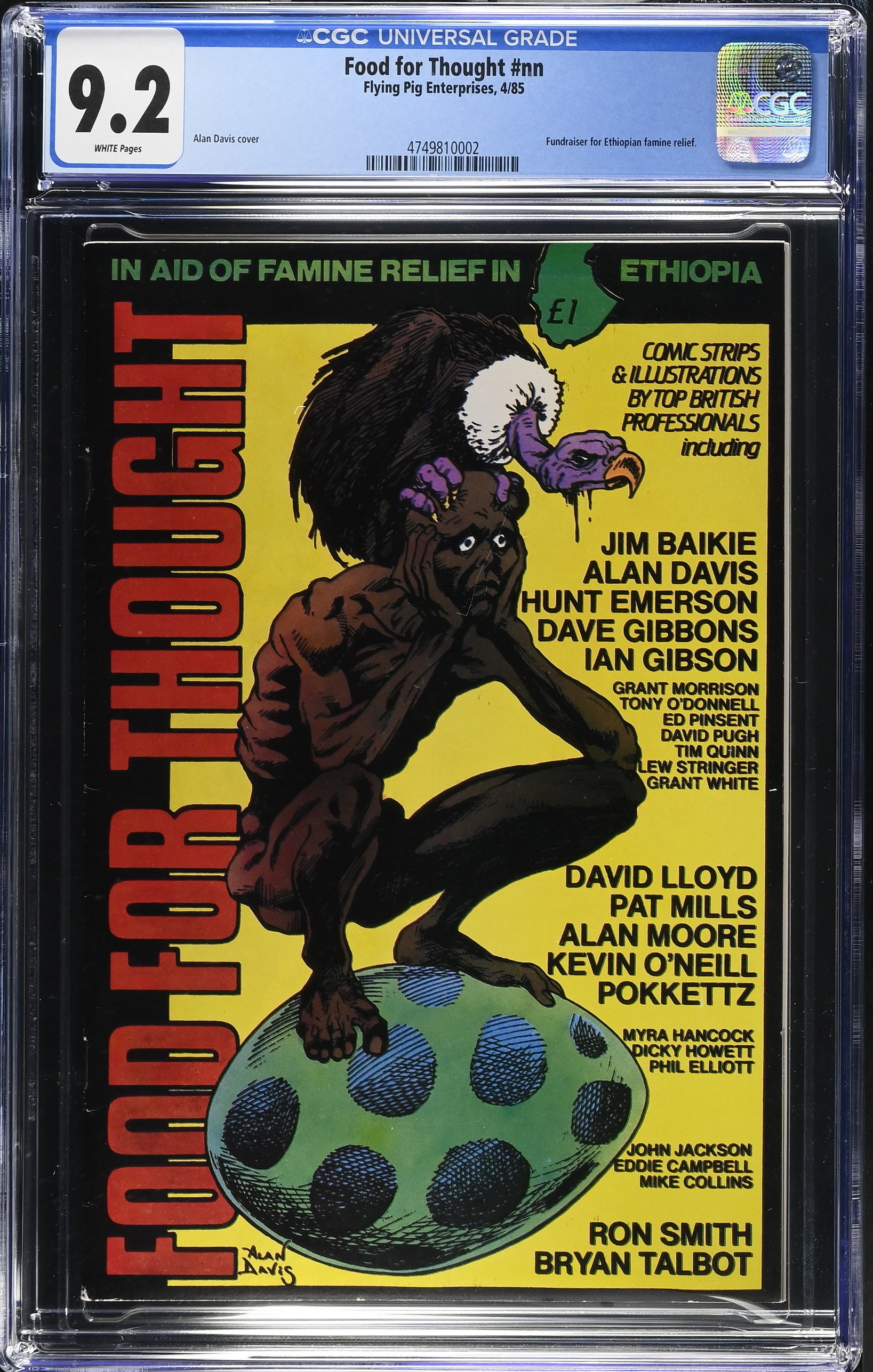 Food For Thought CGC 9.2 Charity Comic For Ethiopia Highest On The Census (Flying Pig Enterprises, 1985) White Pages