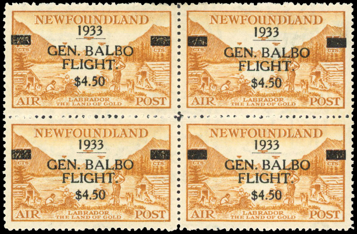 Newfoundland 1933 Balbo $4.50 on 75c block of 4