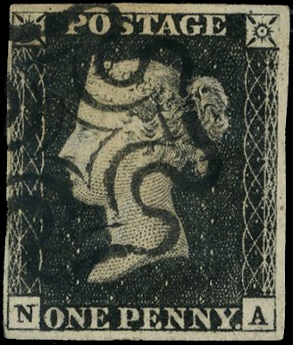 1840 1d black, plate 10 (NA), close to good margins, cancelled