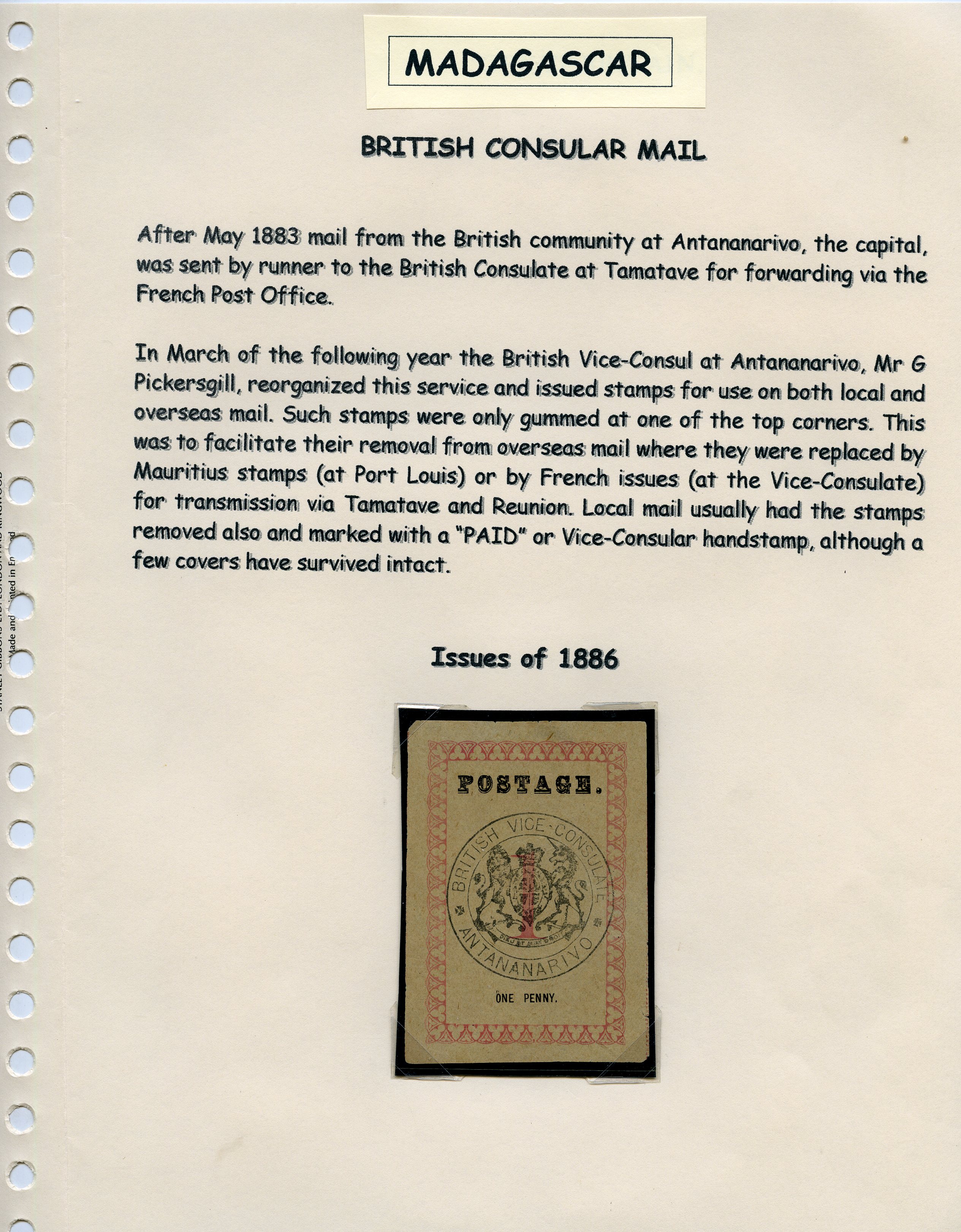 British Consular Mail: 1886 'POSTAGE' 29½mm...