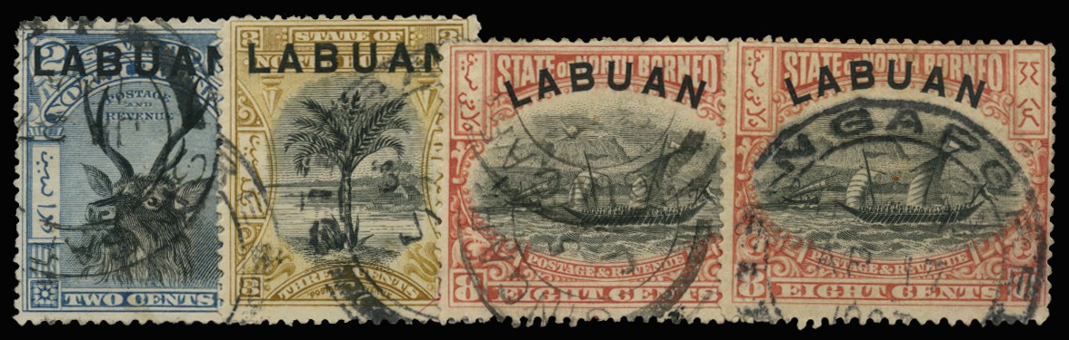 1897-1901 Pictorial 2c blue, 3c ochre and 8c...