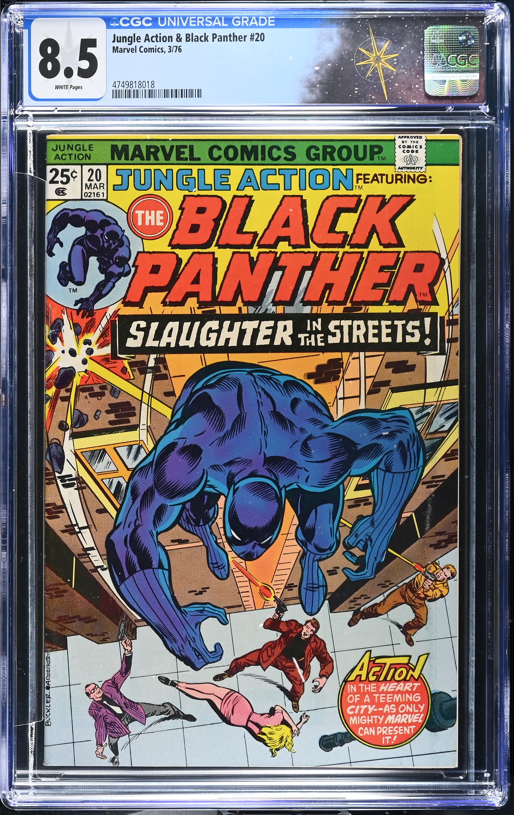 Jungle Action & Black Panther #20 CGC 8.5 Black Panther vs. the KKK (Marvel Comics, 1976) White Pages