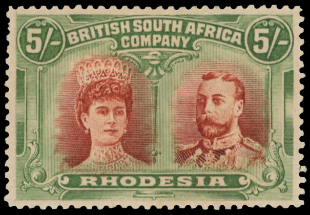 5s vermilion and deep green SG 159, Long Gash plate, position 25 lines by King's cheek mint