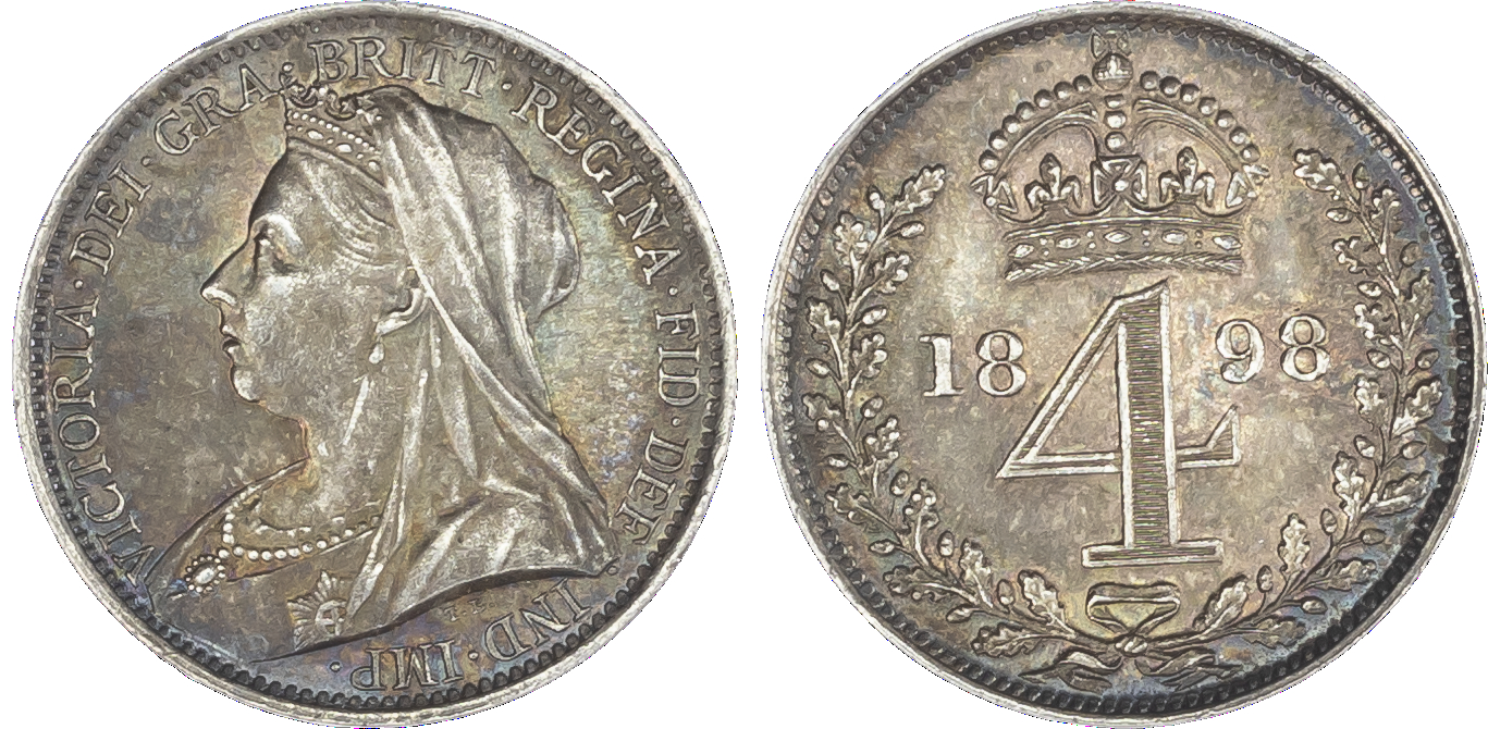 Victoria (1837-1901), Maundy sets [2], 1898, Four, Three, Two and One Penny, each with old head bust left, T.B below