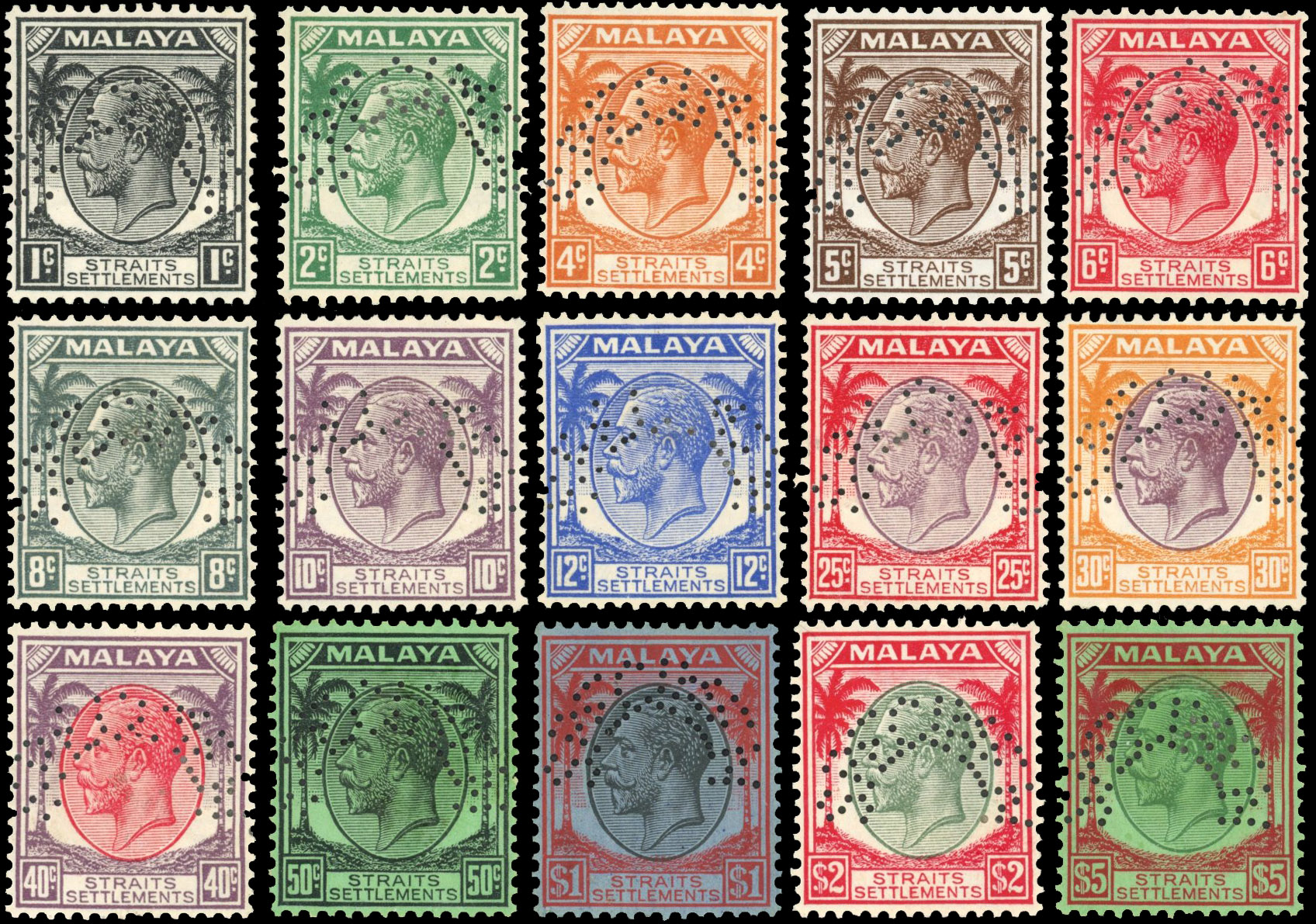 Malaya Straits Settlements SG 260s-274s Specimen set
