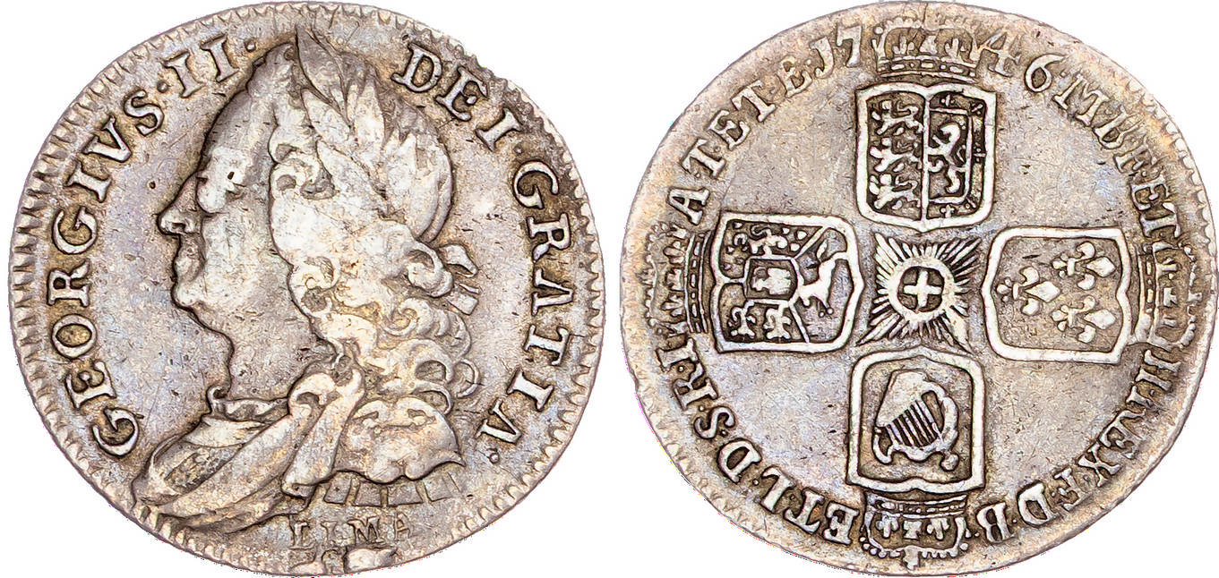 George II (1727-1760), AR Sixpence, 1746 LIMA.