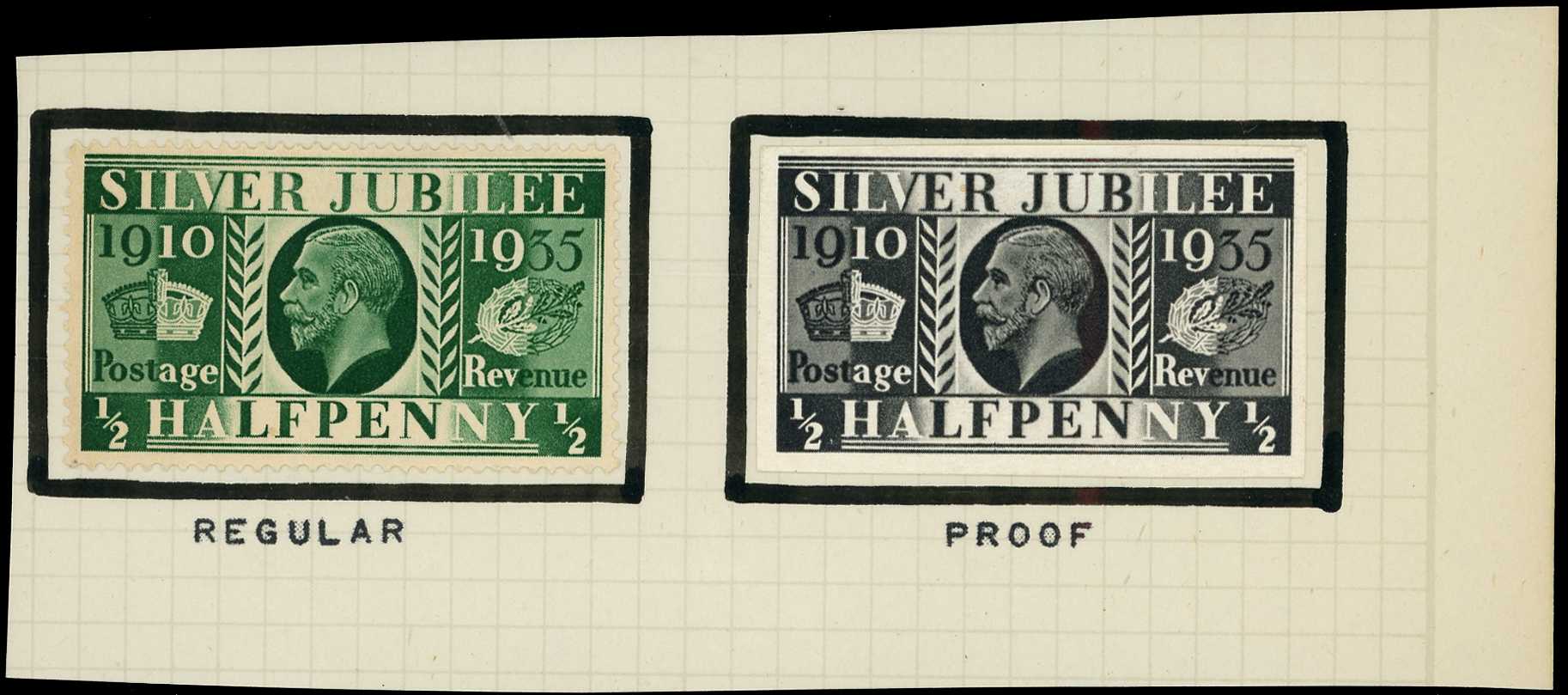 1935 Silver Jubilee ½d plate proof in black...
