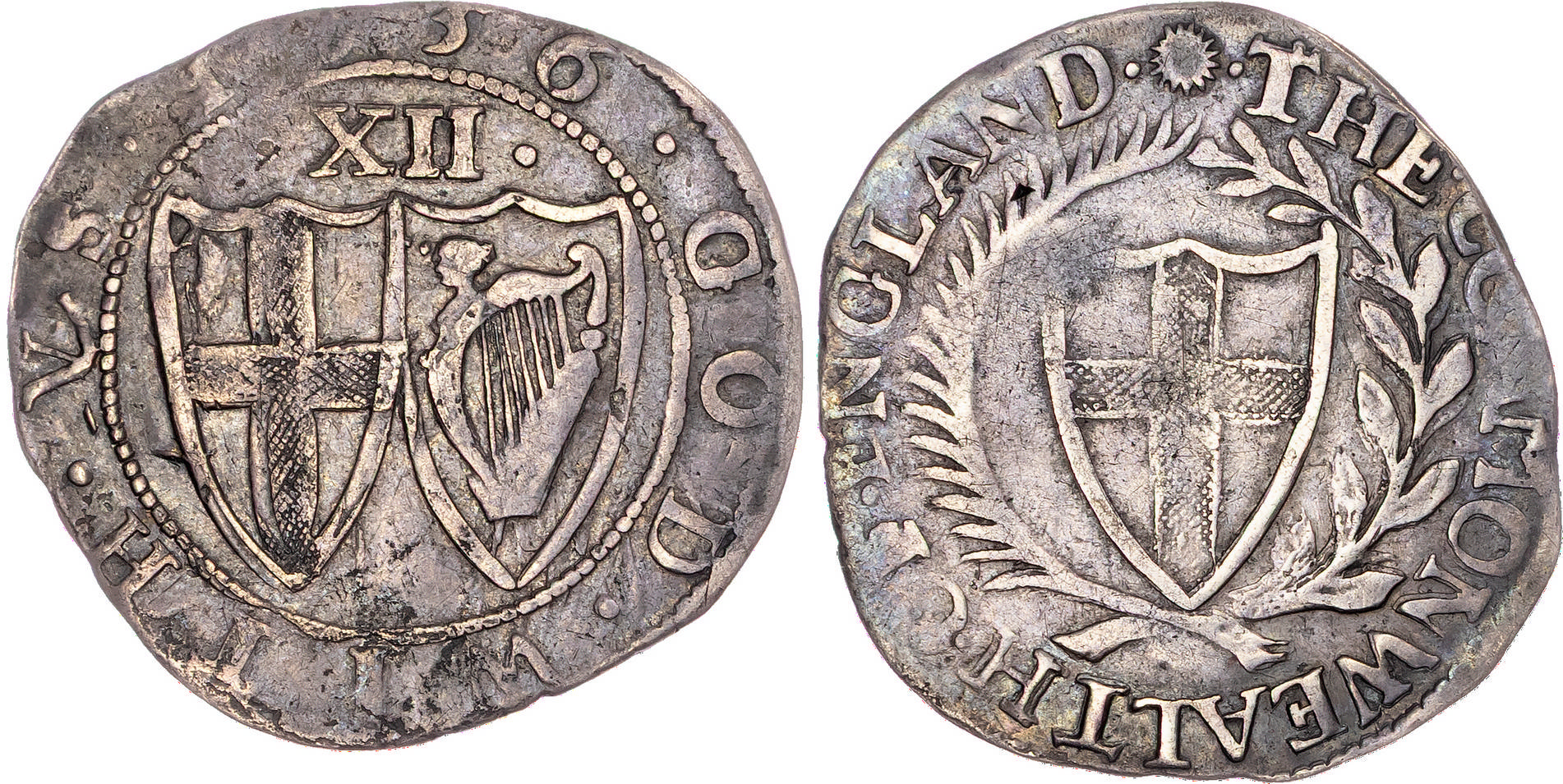 Commonwealth (1649-1660), AR Shilling, 1656, mm. Sun.