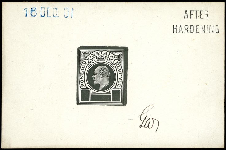1902 series Master Die Proof of frame in black on glazed card 93 x 60mm, dated 16 DEC. 01 in blue, marked AFTER HARDENING...