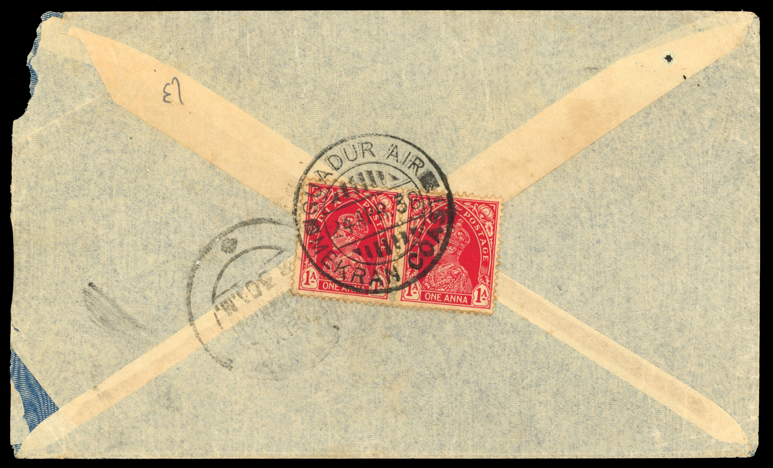 Muscat 1938 cover with Indian stamps from Guadur