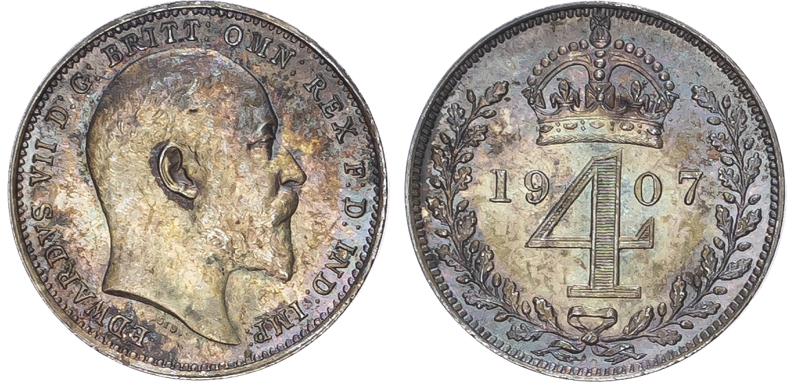 Edward VII (1901-1910) Maundy Set, 1907, Fourpence, Threepence, Twopence, Penny.