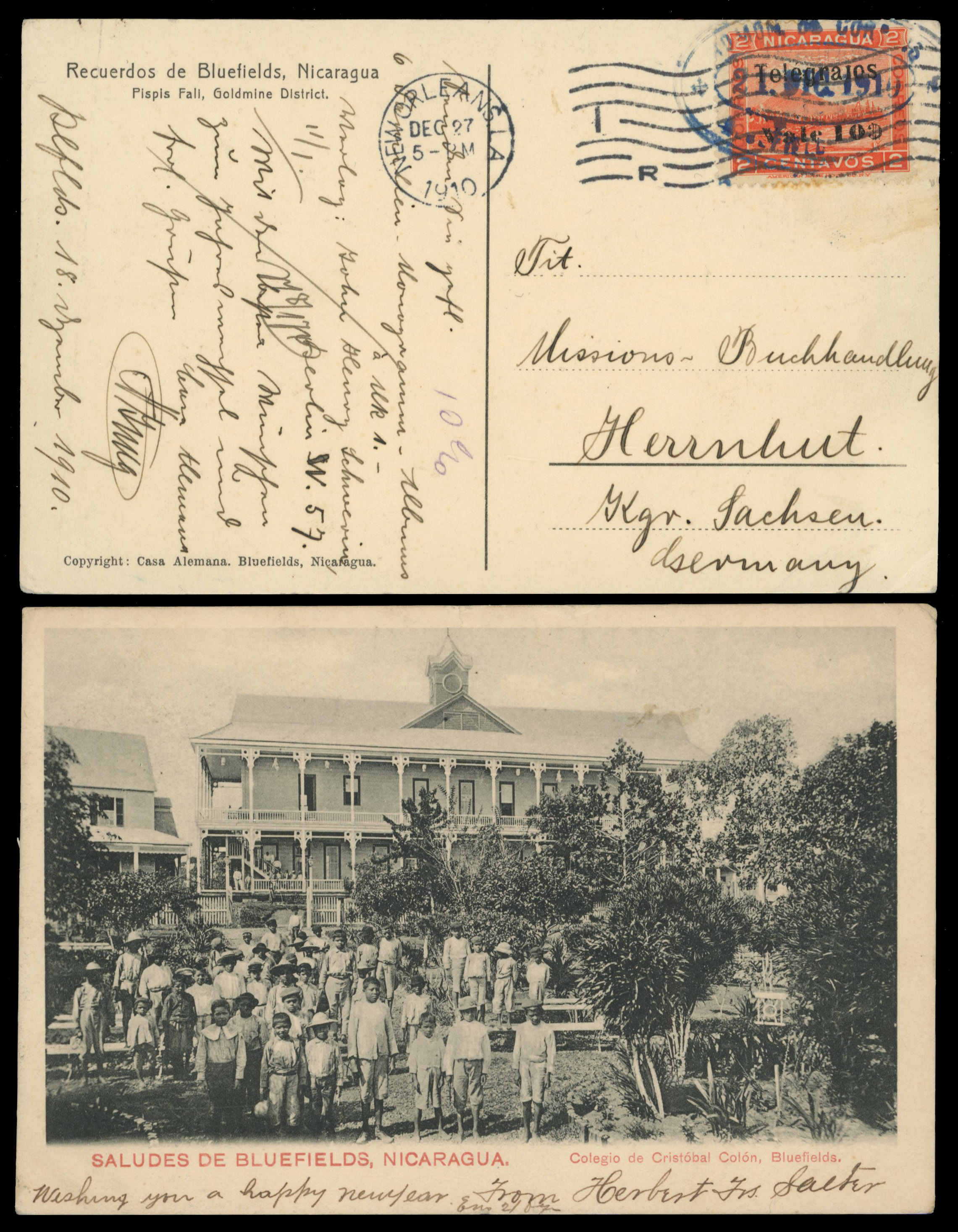 Nicaragua 1907-10 two Bluefields cards used