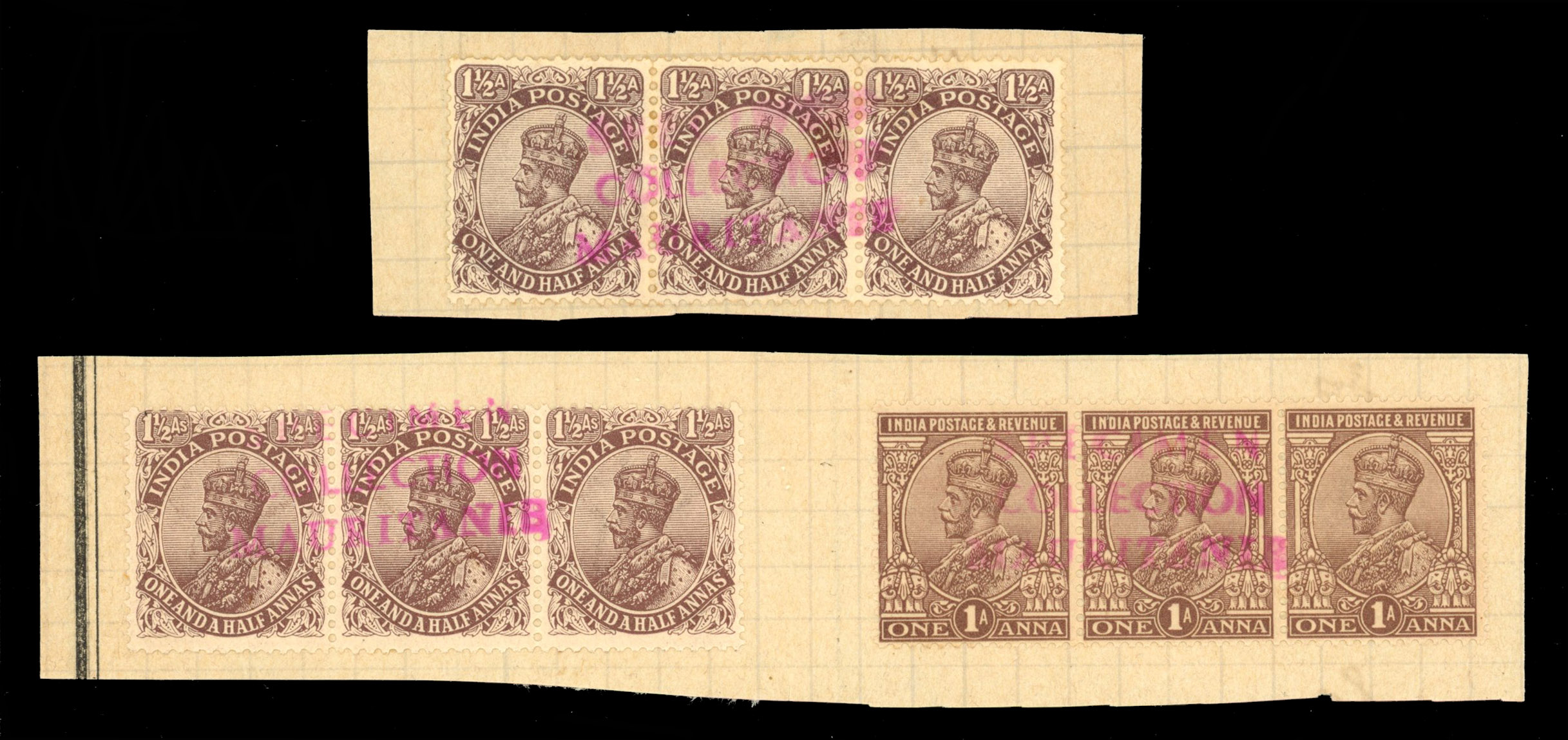 India SG 163, 165, 197 Mauritania Specimen strips