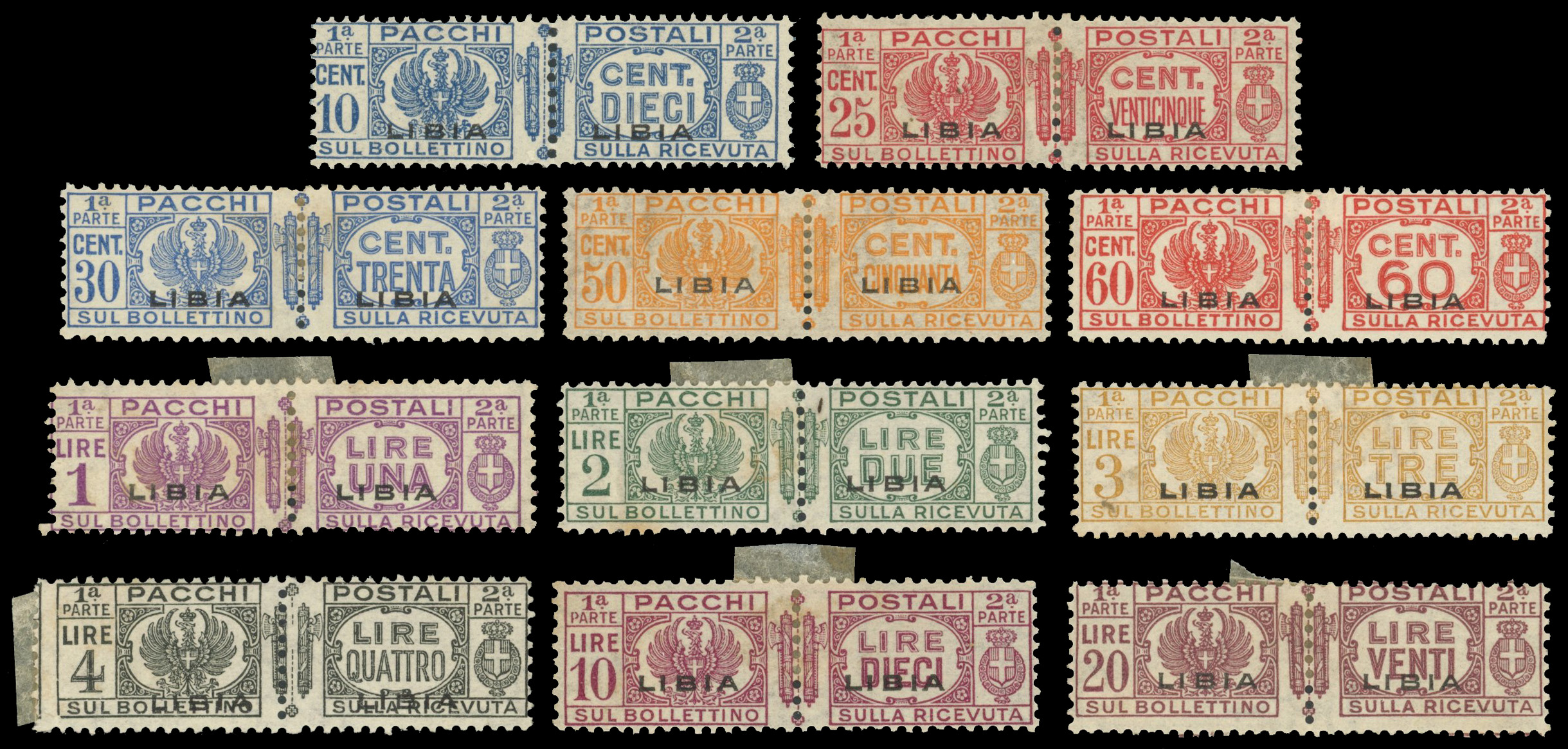 Italian Libia 1927-39 Parcel Post set of twelve including rare 5c, RPSL Cert