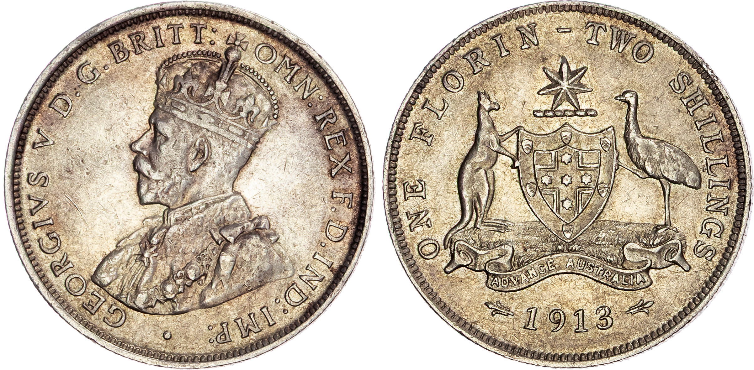 Australia, George V (1910-1936), silver Florin, 1913