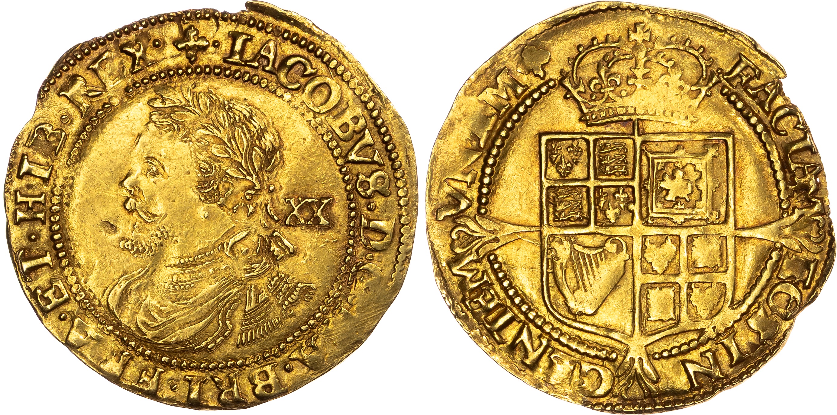 James I (1603-1625), AV Laurel, Third Coinage (1619-1625), London (Tower) mint, mm. trefoil.