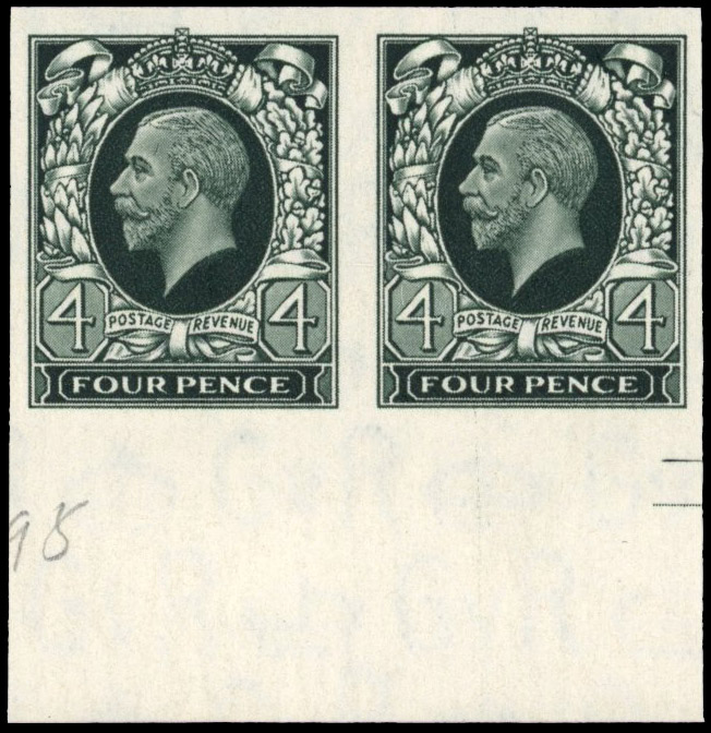 Great Britain 1935 4d Deep Grey-green, Horizontal Pair, BPMA Imprimatur, SG 445