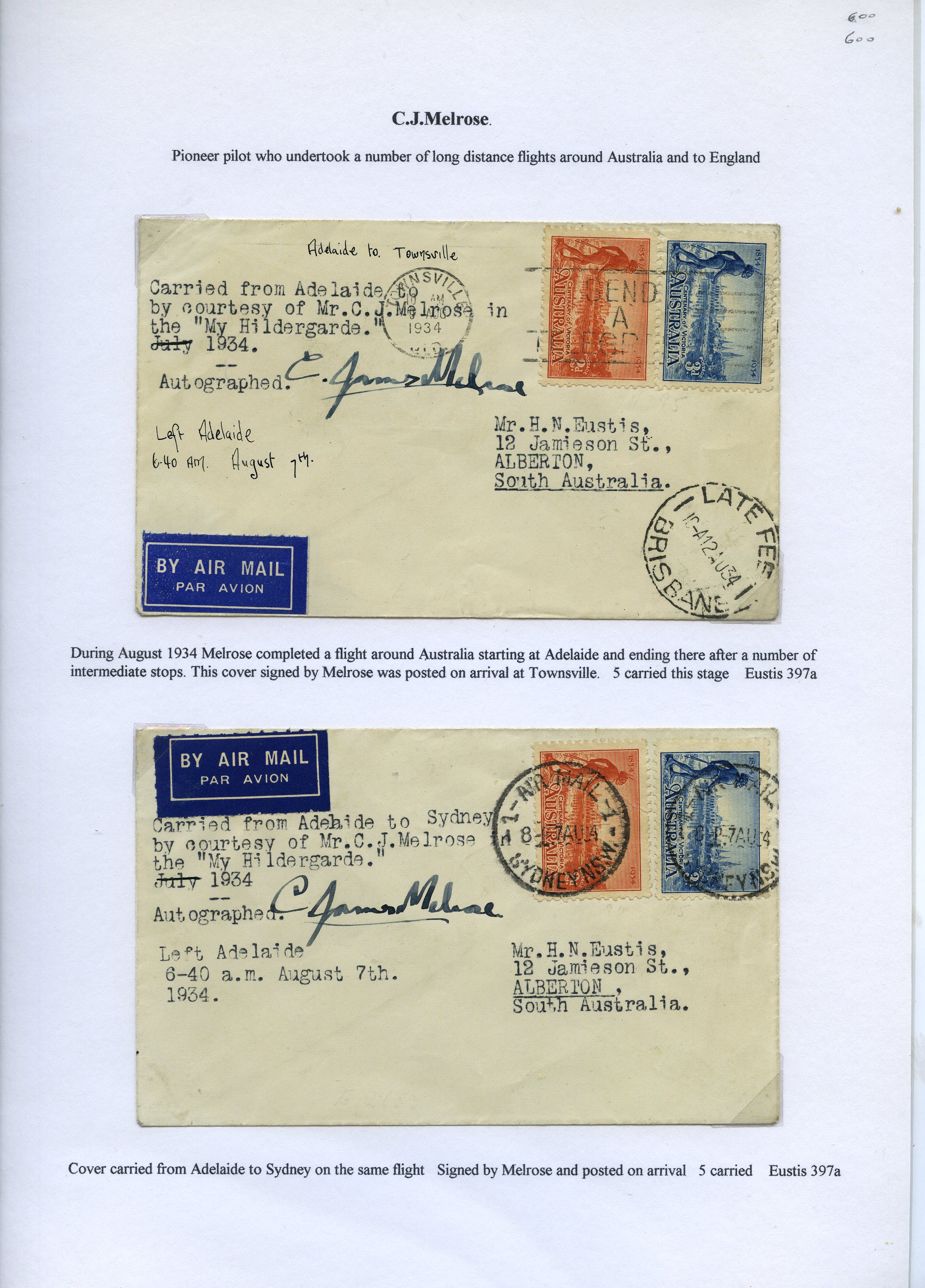 AUSTRALIAN FLIGHT COVERS: 1934 four scarce...