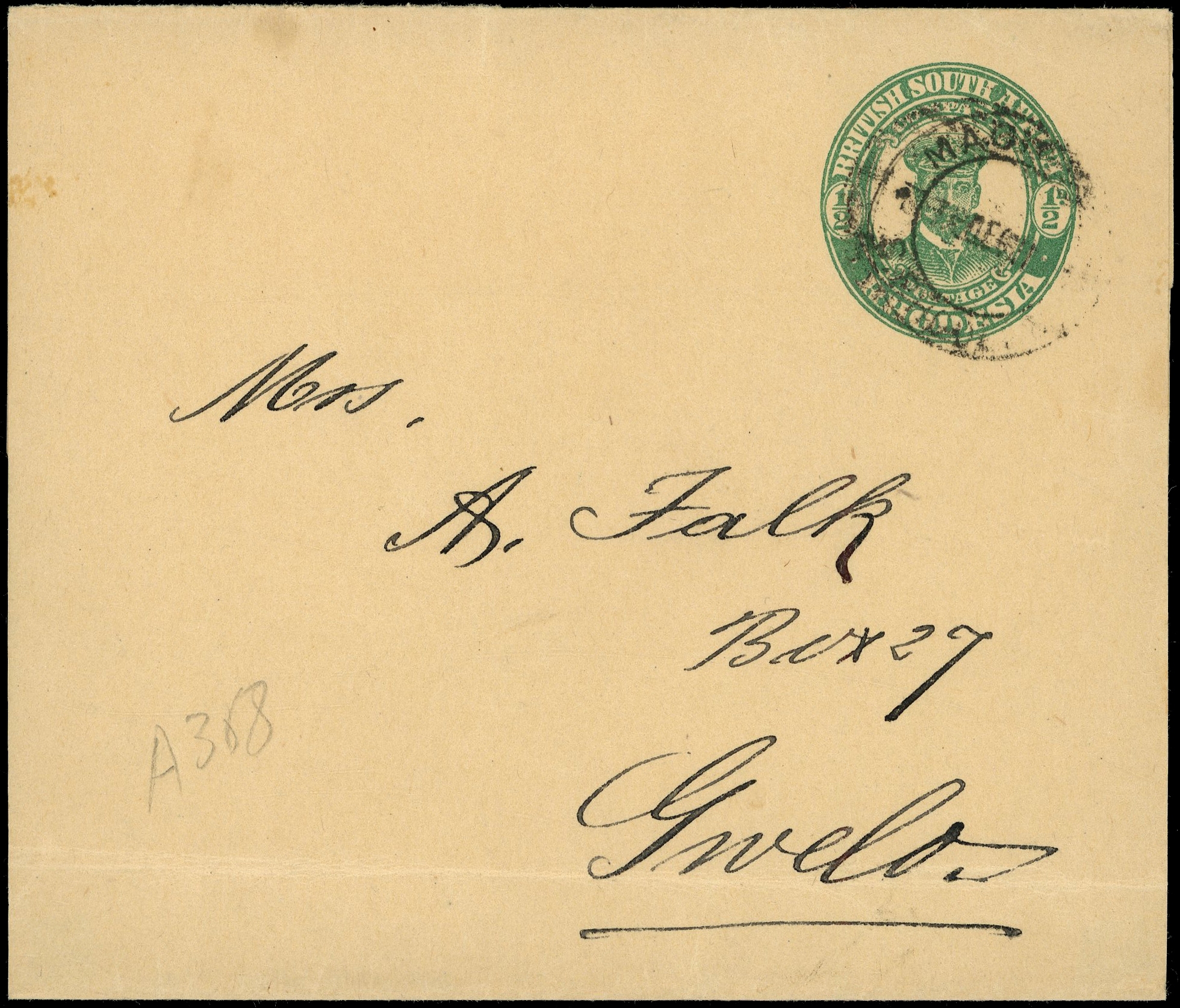 1923 ½d green "Admiral" postal stationery newspaper wrapper used from Macheke