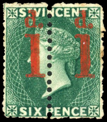 St Vincent SG 28a 1880 1d on ½d bisect unsevered pair unused