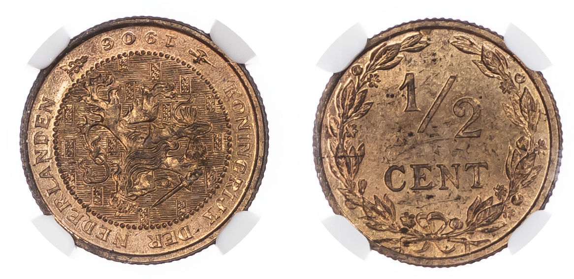 Netherlands. Wilhelmina CU 1/2 Cent. 1906.