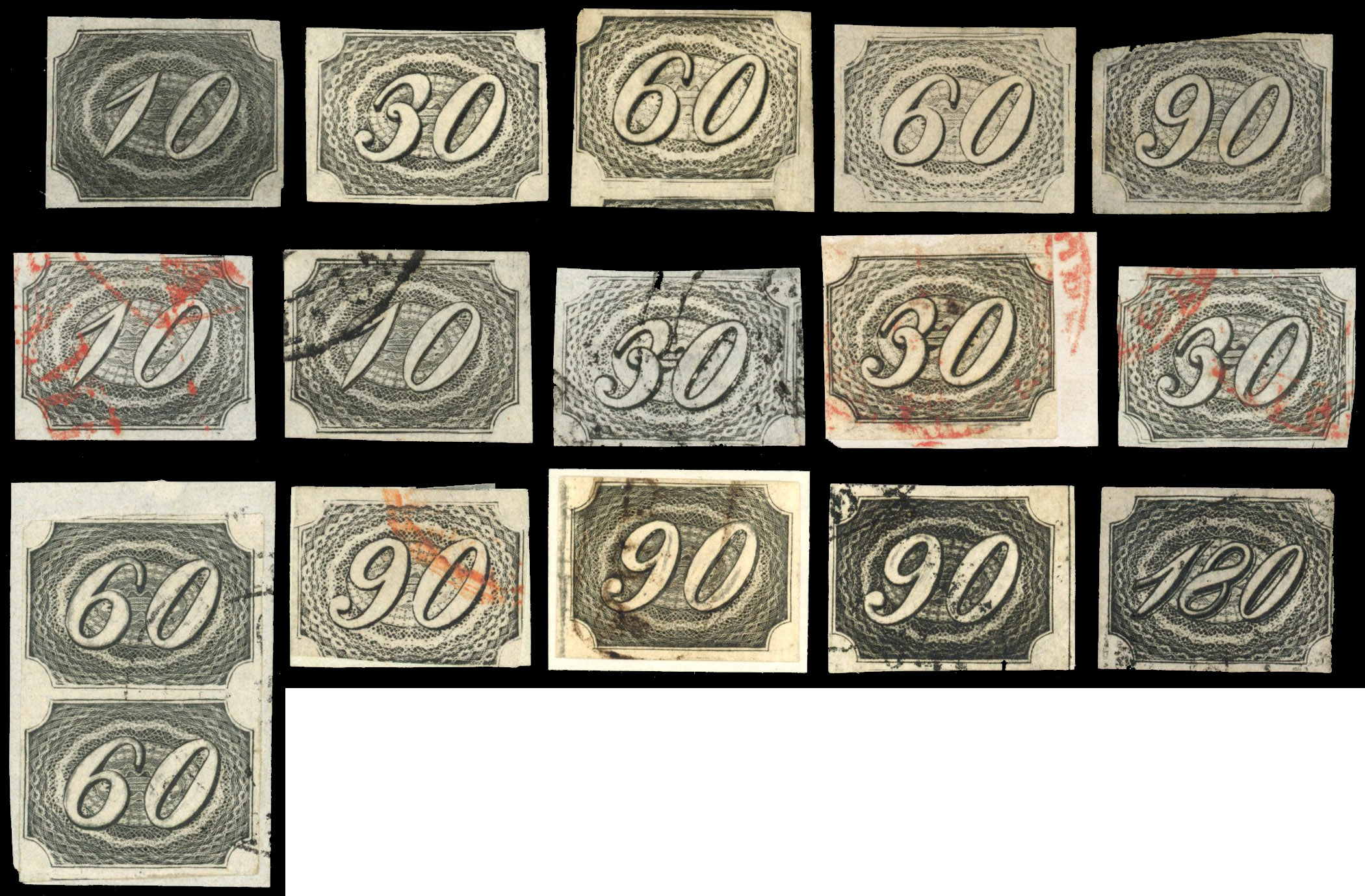 Brazil 1844-46 Slanting Figures small unused and used group