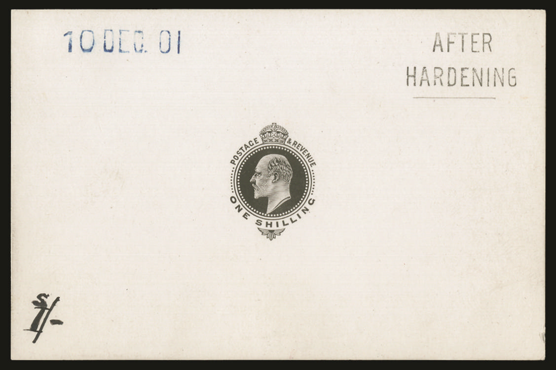 Great Britain 1901 1s Die proof (Head Plate). Very fine example printed in black on white glazed card (92 x 60mm),…