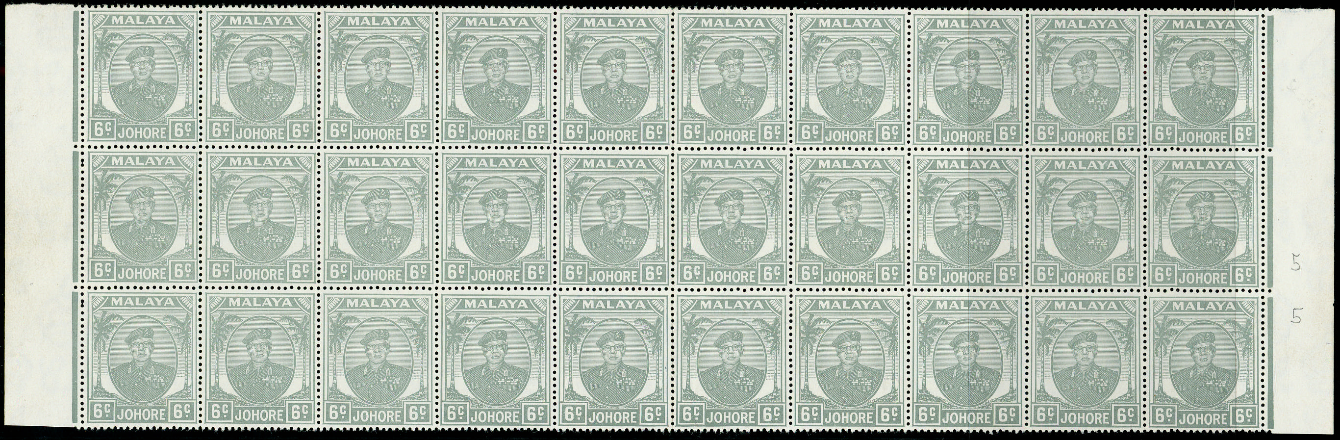 MALAYA - JOHORE 1949 SG 137ac 6c St Edward's Crown watermark error mint