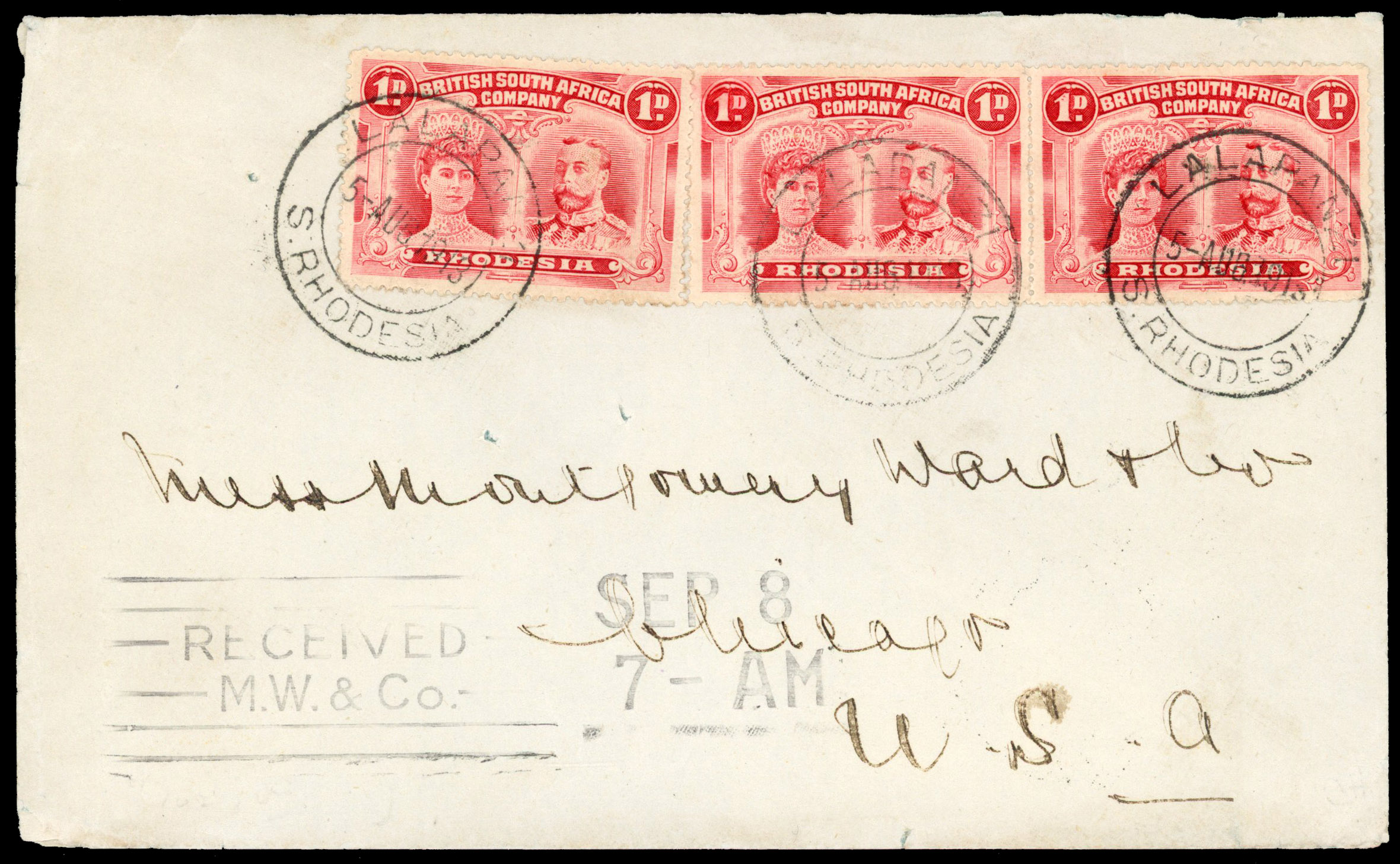 Rhodesia 1913 cover from Lalapanzi to USA