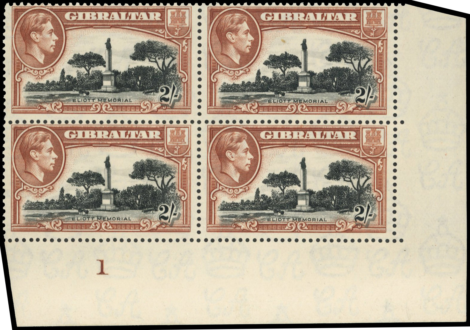 Gibraltar SG 128a Plate block mint