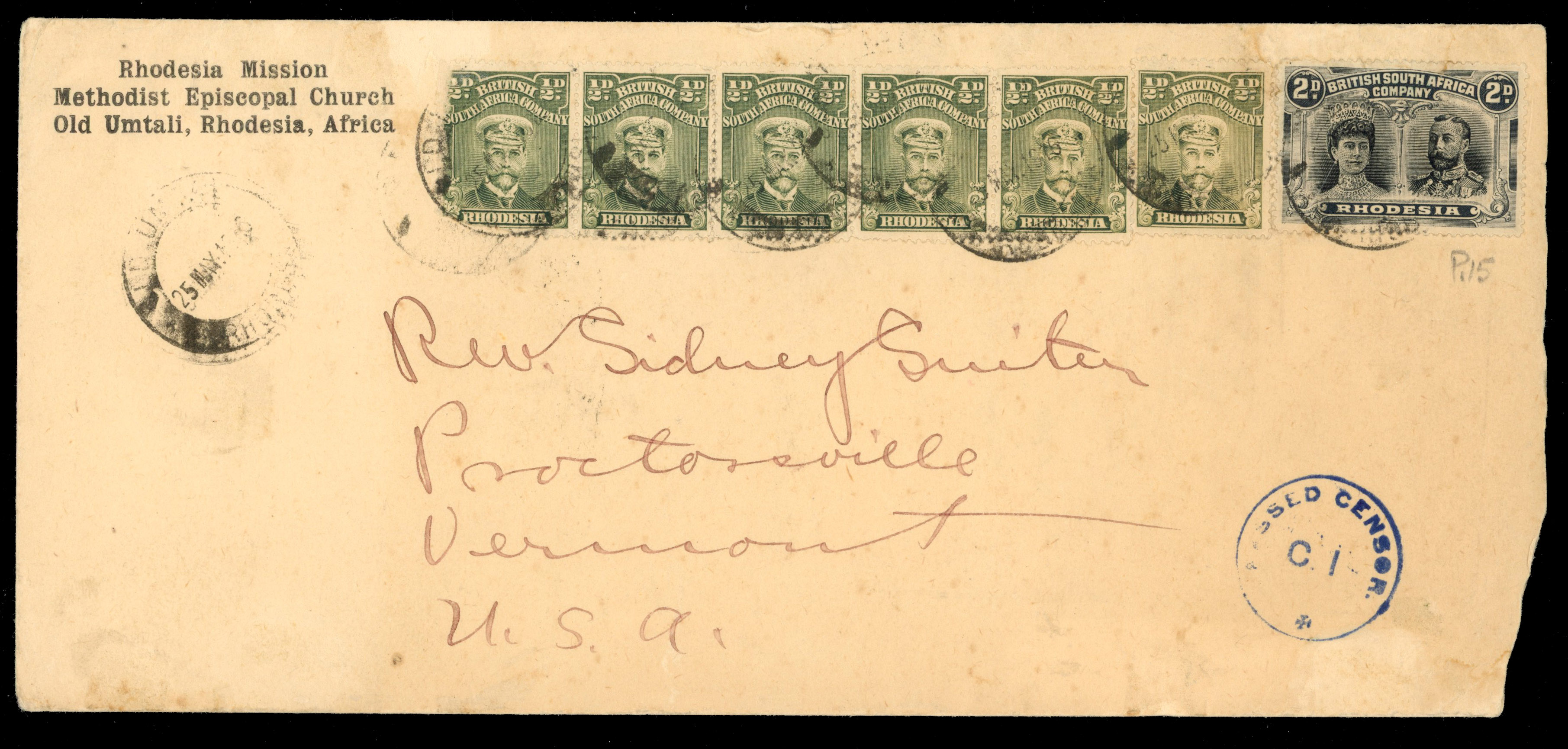Rhodesia ½d Admirals on Mission cover