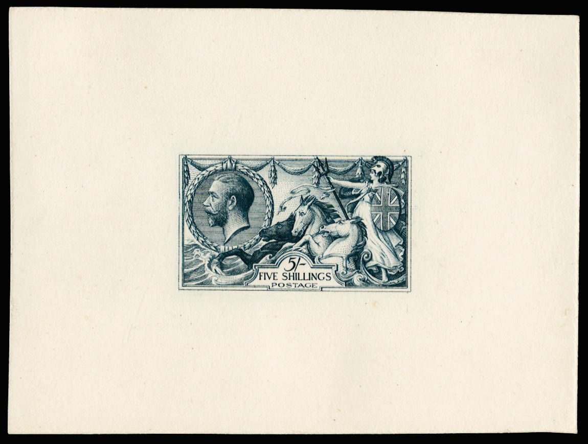 GB SG 401 1912 5s Seahorse Die Proof in blue