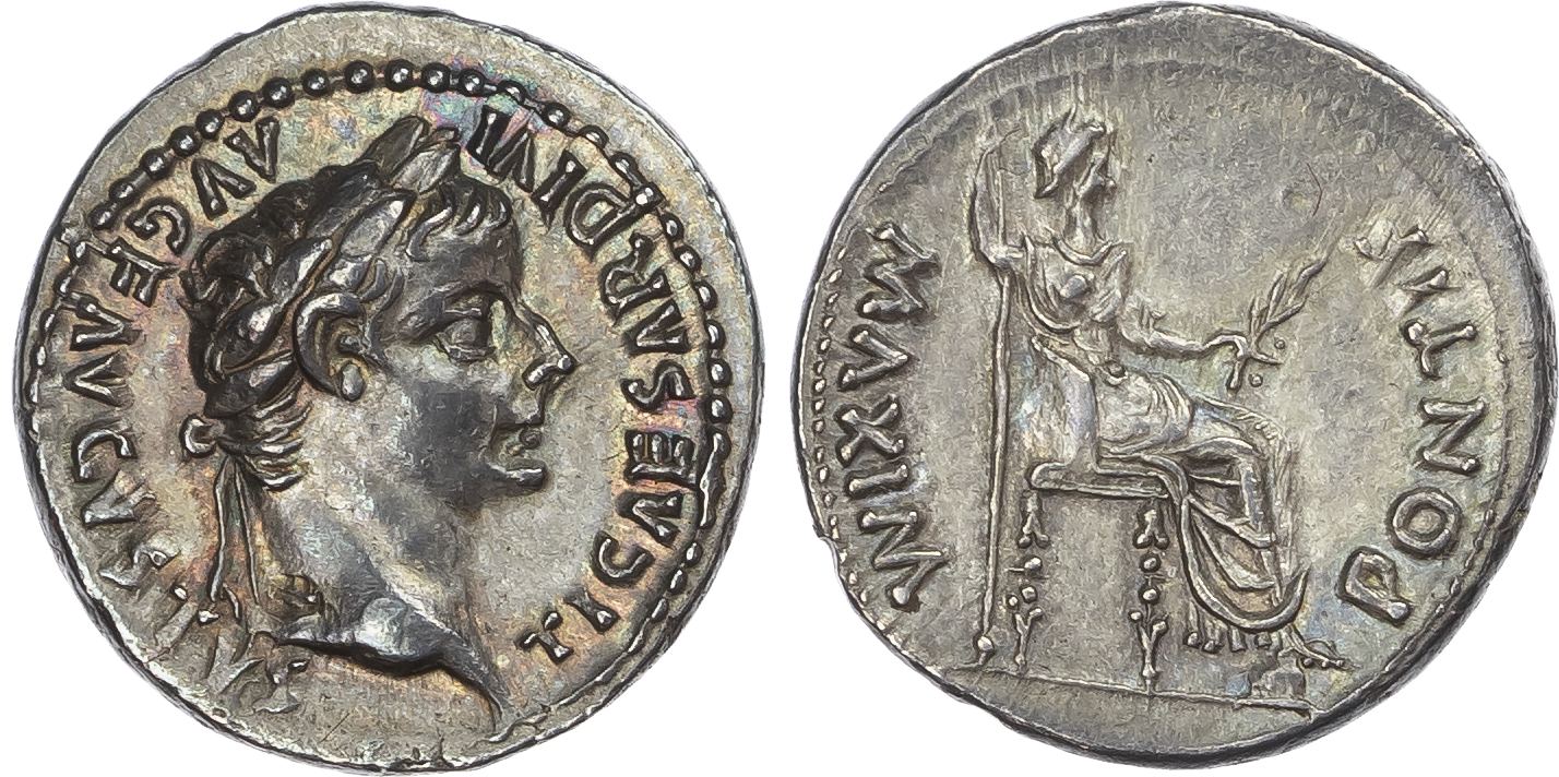 Tiberius (AD 14-37) AR Denarius, Lugdunum, c. AD 18-35, 3.89g. 
