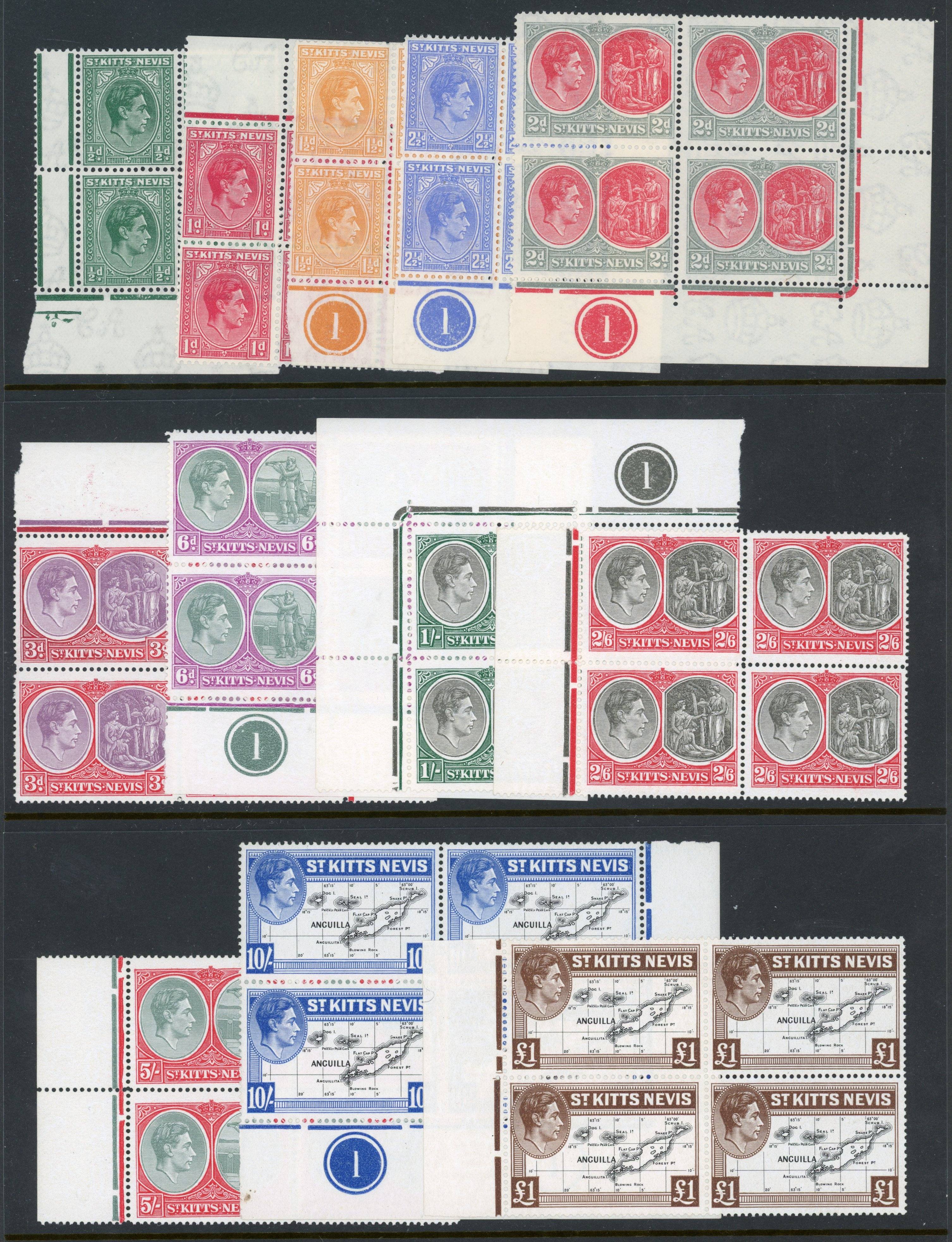 St Kitts-Nevis SG 68-77f blocks mint